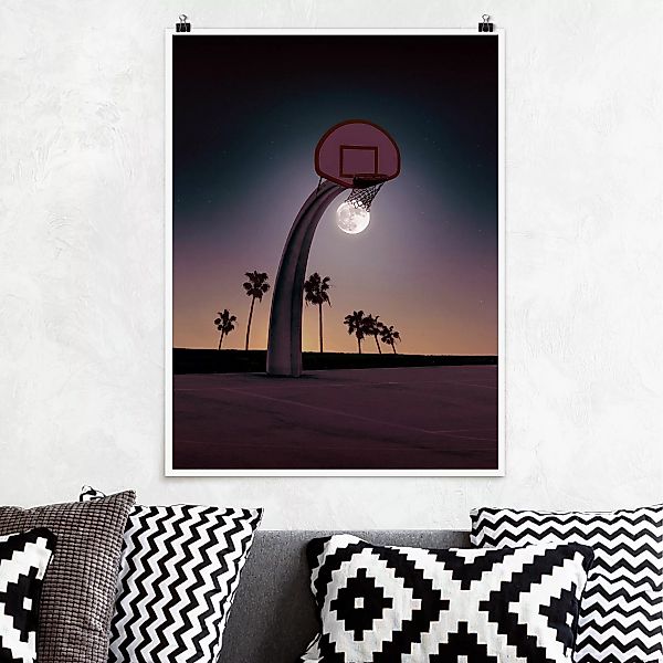 Poster - Hochformat Basketball mit Mond günstig online kaufen