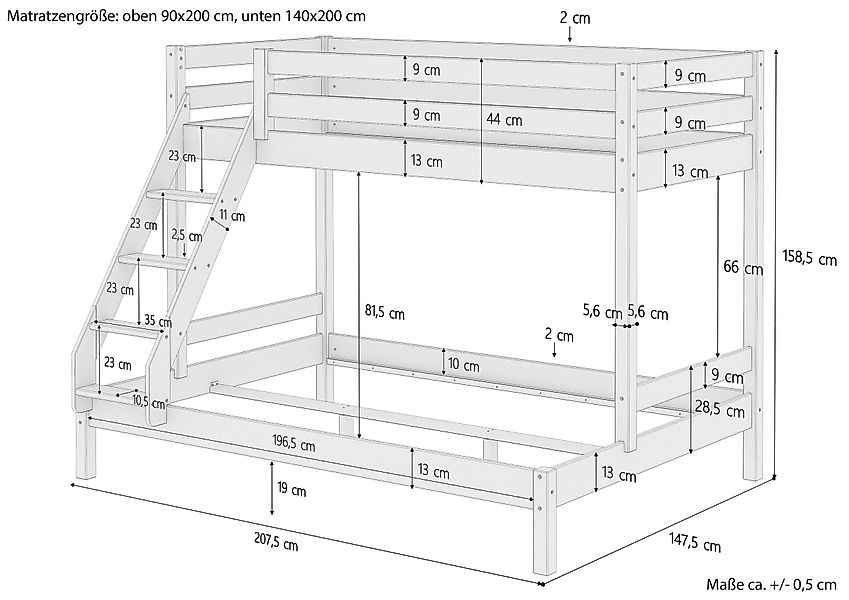 ERST-HOLZ Etagenbett Doppel-Etagenbett 90 x 200 günstig online kaufen