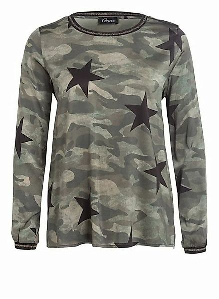 Grace Fashion Langarmshirt Seidenshirt Camouflage Camouflage mit Sternen Pr günstig online kaufen