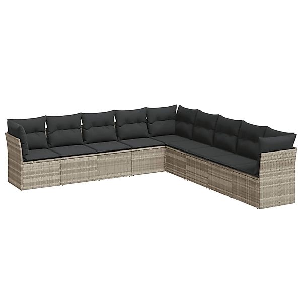 vidaXL 9-Tlg Garten-Sofagarnitur mit Kissen Hellgrau Poly Rattan 3249621 günstig online kaufen
