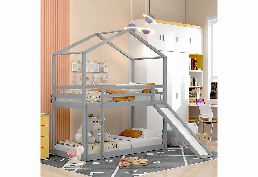 Sweiko Etagenbett, Kinderbett mit Dach, Rutsche und Rausfallschutz, 90*200c günstig online kaufen