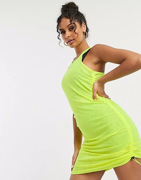 ASOS 4505 – Gerafftes, transparentes Kleid mit Bungee-Kordeldetail-Grün günstig online kaufen