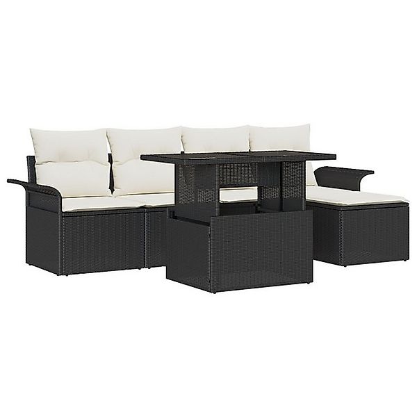 vidaXL Loungesofa 8-teiliges Garten-Sofa-Set mit Kissen Schwarz Poly Rattan günstig online kaufen