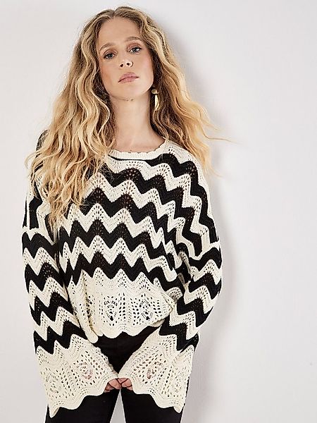 Apricot Rundhalspullover Chevron-Pullover mit Trompetenärmeln günstig online kaufen