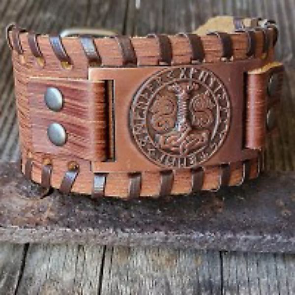 Lederarmband mit Thors Hammer im Runenkreis günstig online kaufen