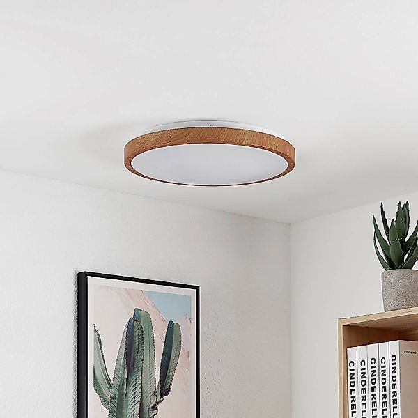 Lindby LED-Deckenleuchte Mynte, Ø42cm, Holzoptik, Kunststoff günstig online kaufen