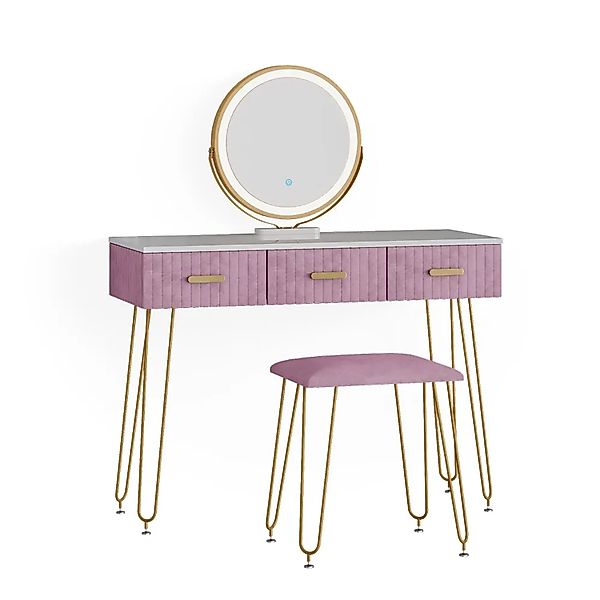 Vicco Schminktisch Layla, Weiß/Rosa, 100 cm mit LED Beleuchtung und Hocker günstig online kaufen