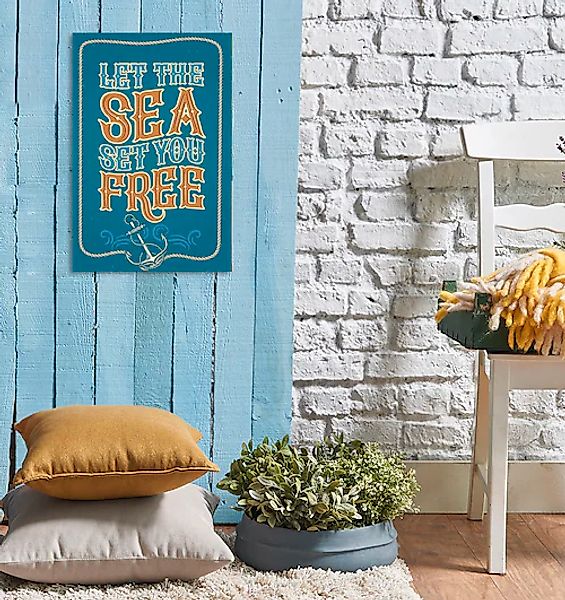 queence Metallbild »Free Sea« Schriftzug   Schriftzüge 1 Stk. tlg. Stahlsch günstig online kaufen