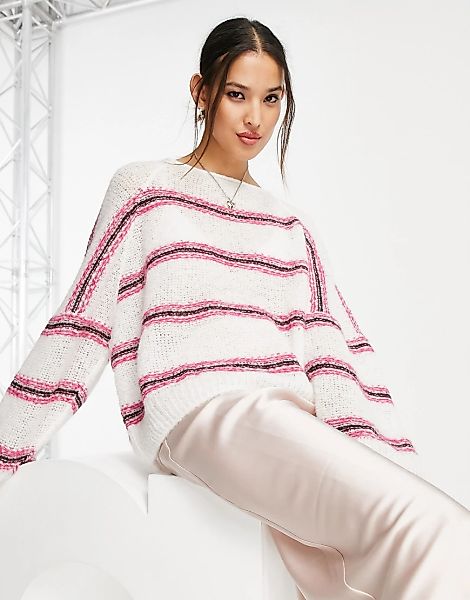 Free People – Hockley – Oversize-Pullover in Elfenbein mit Streifen-Weiß günstig online kaufen