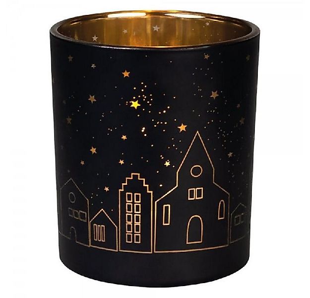 Räder Windlicht Design Teelichthalter Glanzlicht Lichtstadt Schwarz-Gold (1 günstig online kaufen