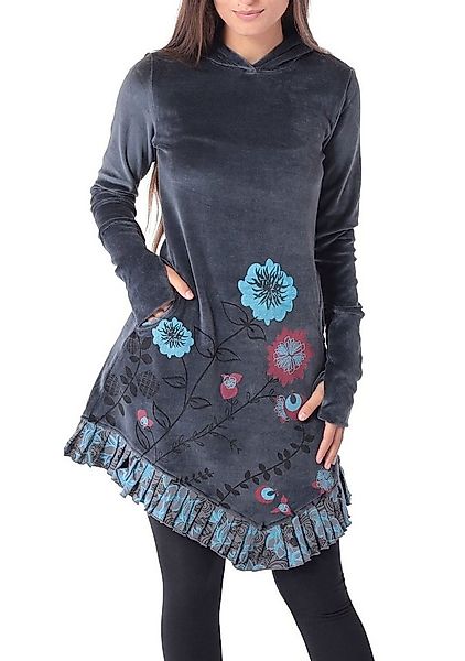 PUREWONDER Samtkleid mit Zipfelkapuze und Blumen Kleid Nr. 15 Grau L Goa Kl günstig online kaufen