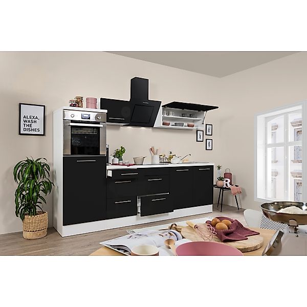 Respekta Premium Küchenzeile 270 cm Hochbau Schwarz Hochglanz-Weiß günstig online kaufen