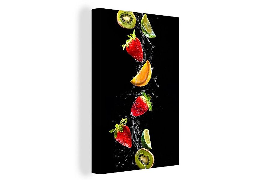 OneMillionCanvasses® Leinwandbild Obst - Wasser - Schwarz - Stillleben Erdb günstig online kaufen