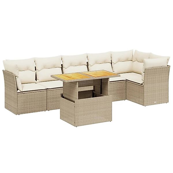 vidaXL 7-tlg Garten-Sofagarnitur mit Kissen Beige Poly Rattan Modell 347 günstig online kaufen