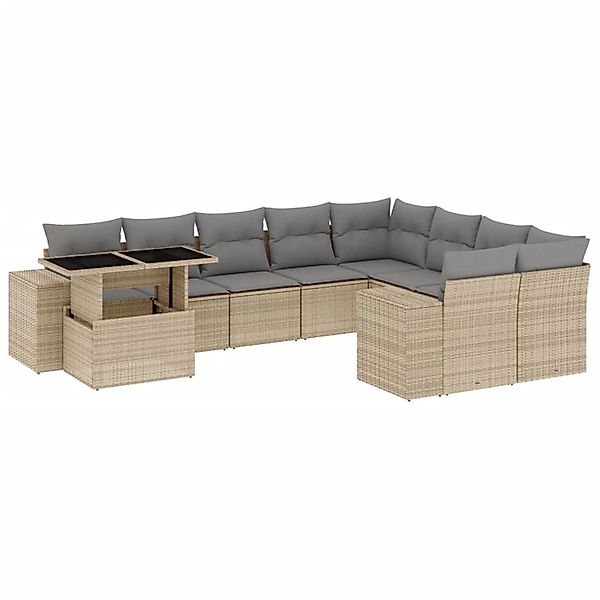 vidaXL 10-tlg Garten-Sofagarnitur mit Kissen Beige Poly Rattan Modell 198 günstig online kaufen