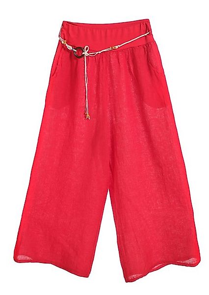 PEKIVESSA Leinenhose Schlupfhose mit weitem Bein Leinen-Schlaghose mit Gürt günstig online kaufen