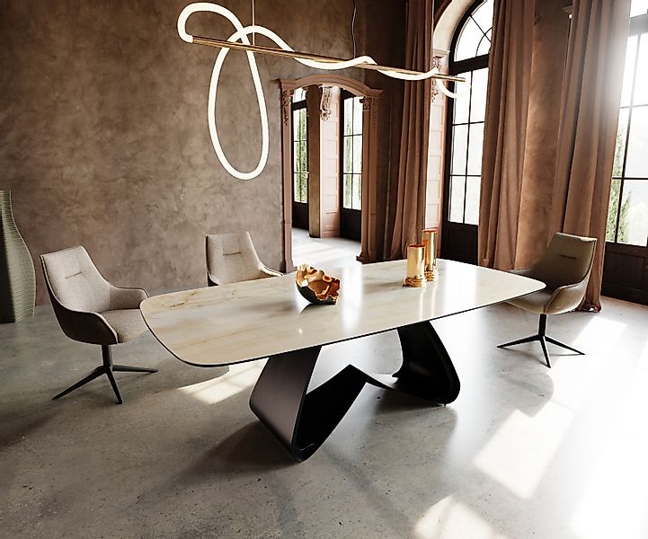 Esstisch Edge Boot 240x120 cm Keramik Iris FMG Onice Oro W-Gestell Metall S günstig online kaufen