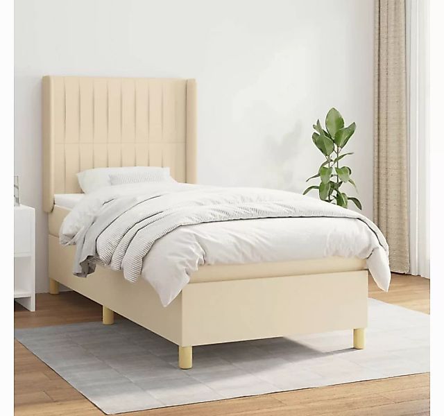 vidaXL Boxspringbett Boxspringbett mit Matratze Creme 100x200 cm Stoff Bett günstig online kaufen