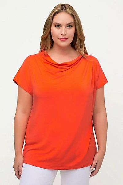 Ulla Popken Rundhalsshirt T-Shirt Wasserfall-Ausschnitt Halbarm günstig online kaufen