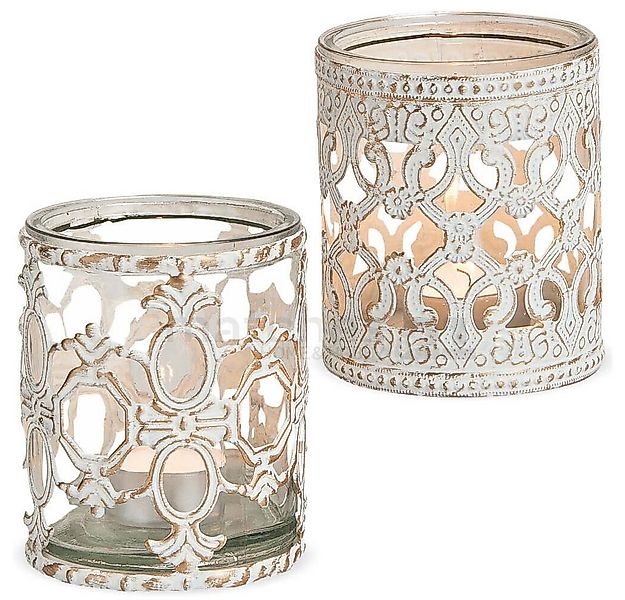 matches21 HOME & HOBBY Kerzenhalter Windlichter Ornament weiß 2er groß günstig online kaufen