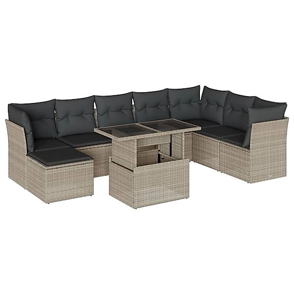 vidaXL 9-Tlg Garten-Sofagarnitur mit Kissen Hellgrau Poly Rattan 3266792 günstig online kaufen