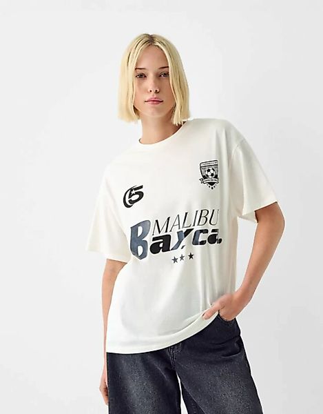 Bershka Sportliches T-Shirt Mit Kurzen Ärmeln Damen M Rohweiß günstig online kaufen