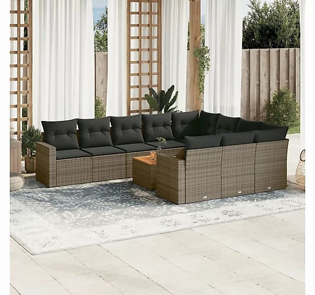vidaXL Loungesofa 11-tlg. Garten-Sofagarnitur mit Kissen Grau Poly Rattan günstig online kaufen