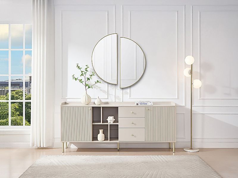 Sideboard mit 2 Türen, 3 Schubladen und 4 Fächern – Beige & Gold – LUNAOR günstig online kaufen