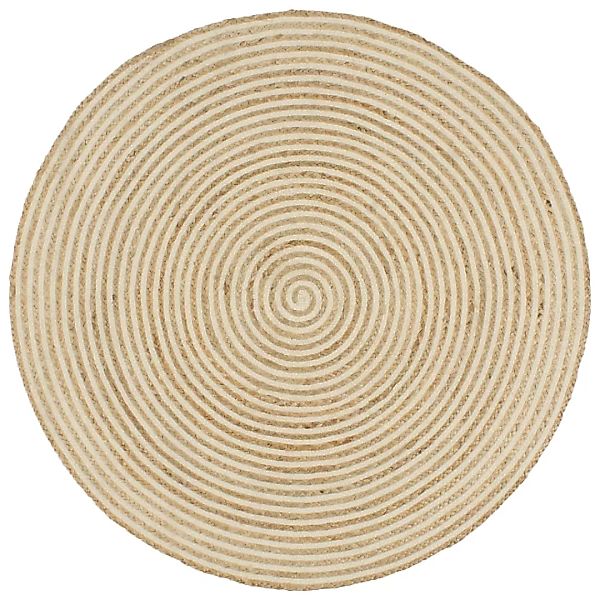 Teppich Handgefertigt Jute Mit Spiralen-design Weiß 90 Cm günstig online kaufen