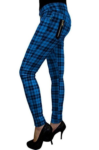 Banned Röhrenhose Forever Yours Blau Skinny Jeans Kariert Tartan günstig online kaufen