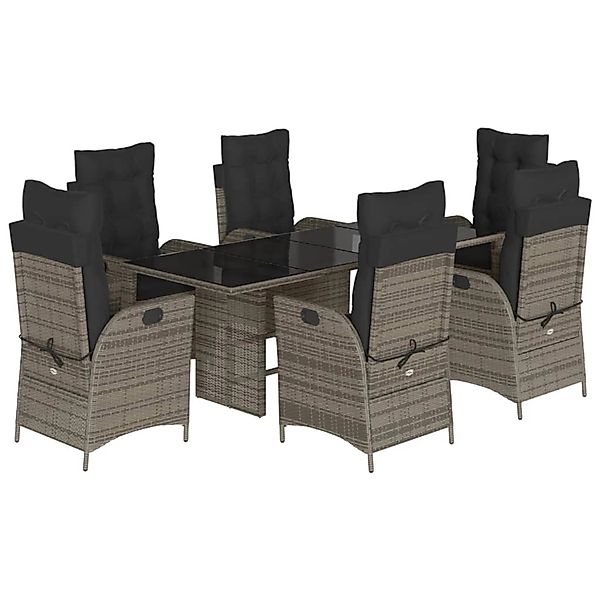 vidaXL 7-Tlg Garten-Essgruppe mit Kissen Grau Poly Rattan 3213121 günstig online kaufen