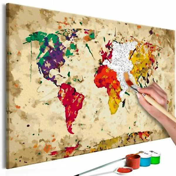 artgeist Malen nach Zahlen Weltkarte (Farbflecken) mehrfarbig Gr. 60 x 40 günstig online kaufen