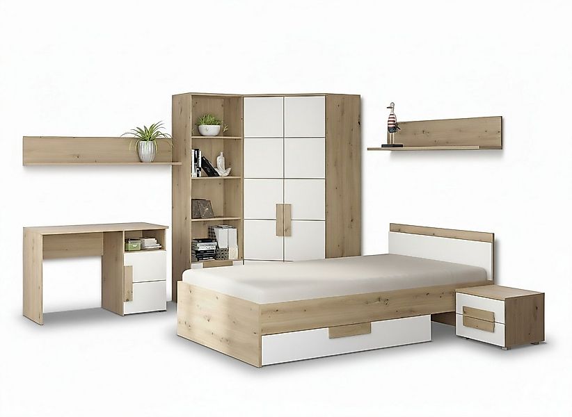 FORTE Komplettschlafzimmer 8-tlg. Jugendzimmer ARKINA in Artisan Eiche / We günstig online kaufen