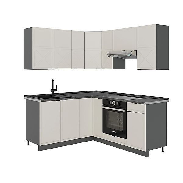 Vicco Fame-Line Eckküche GrauBeige/Anthrazit 160 x 190 cm AP Anthrazit ohne günstig online kaufen