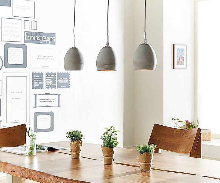 DELIFE Hängeleuchte Cirillo, Grau 70x15 cm 3 Schirme Beton Hängeleuchte günstig online kaufen