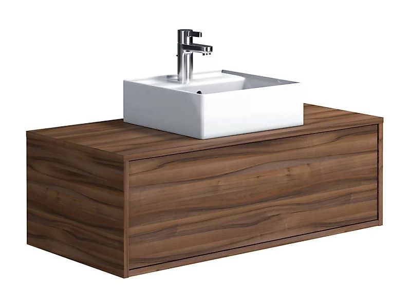 Waschbeckenunterschrank hängend mit Einzelwaschbecken - Holzfarben dunkel - günstig online kaufen