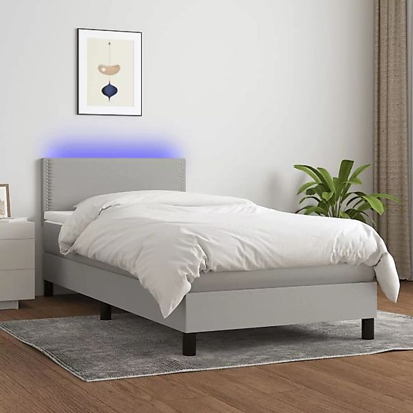 vidaXL Boxspringbett Boxspringbett mit Matratze LED Hellgrau 90x200 cm Stof günstig online kaufen