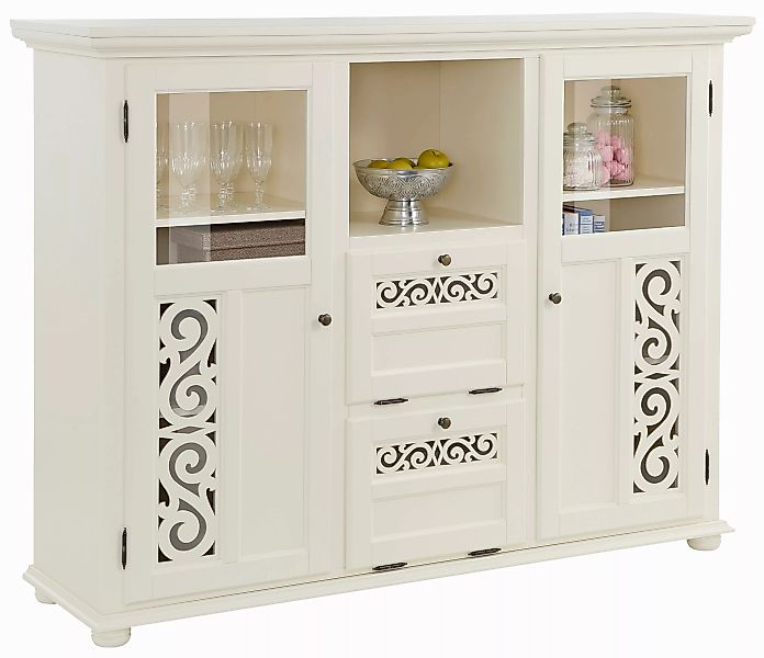 Home affaire Highboard "Arabeske", Vitrine in Holzoptik, mit Fräsungen auf günstig online kaufen