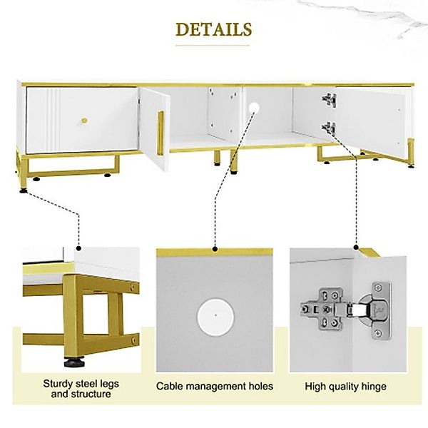 XDeer TV-Schrank TV-Schrank mit goldener Umrandung, 2 Türen, 2 Schubladen, günstig online kaufen