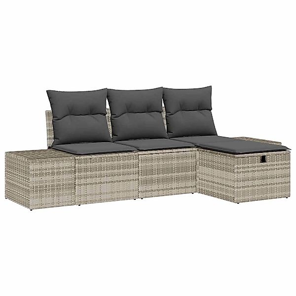 vidaXL Garten-Sofa-Set mit Kissen 4-Tlg Hellgrau Poly Rattan 3359351 günstig online kaufen