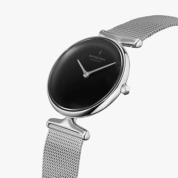 Armbanduhr Unika Silber| Schwarzes Ziffernblatt - Mesharmband Silber günstig online kaufen