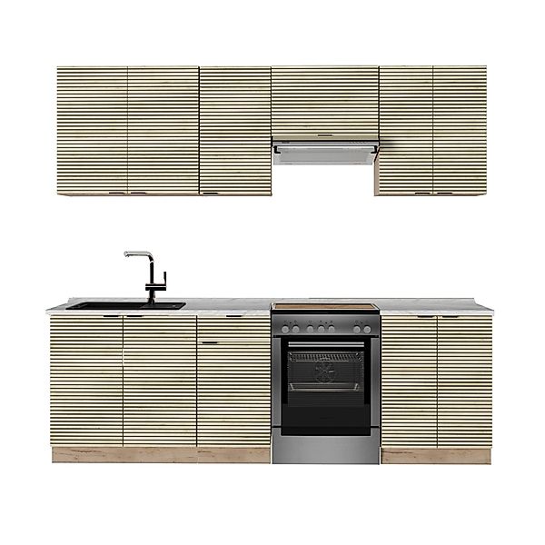 Vicco Fame-Line Küchenzeile Eiche Paneel/Goldkraft Eiche 200 cm ohne Arbeit günstig online kaufen