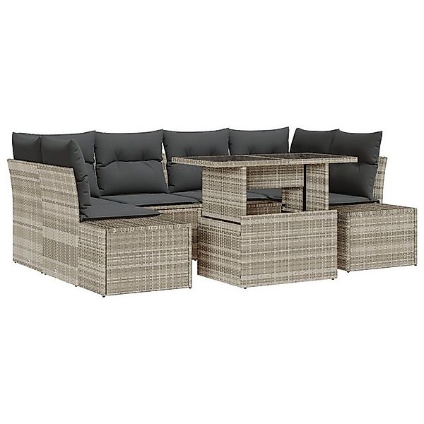 vidaXL Loungesofa 7-teiliges Gartensofa-Set mit Kissen in Hellgrau aus Poly günstig online kaufen