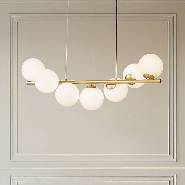 Lucande Hängeleuchte Isandro, 95 cm, gold, weiß, 7-flg., G9 günstig online kaufen