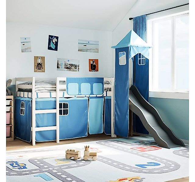 vidaXL Bett, Kinderhochbett mit Turm Blau 80x200 cm Massivholz Kiefer günstig online kaufen