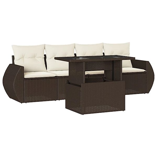 vidaXL 5-Tlg Garten-Sofagarnitur mit Kissen Braun Poly Rattan 3268363 günstig online kaufen