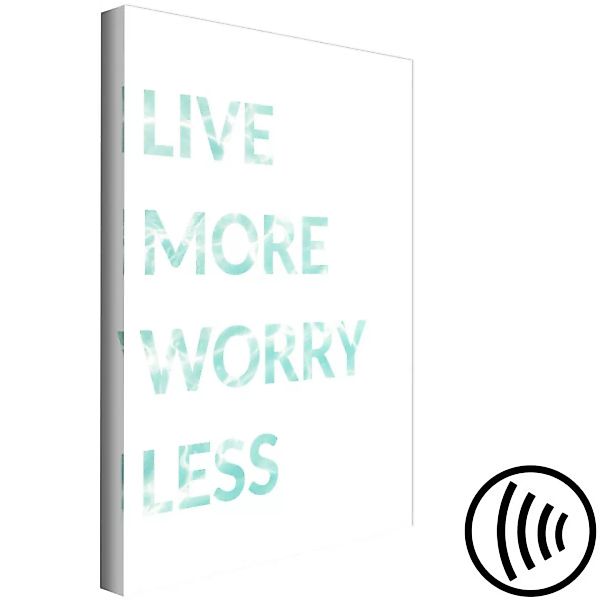 Bild auf Leinwand Mintfarbener Text, Live more worry less auf einem weißen günstig online kaufen