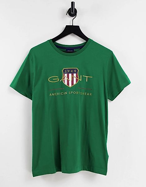 GANT – Archive – T-Shirt in Grün mit Wappenlogo günstig online kaufen
