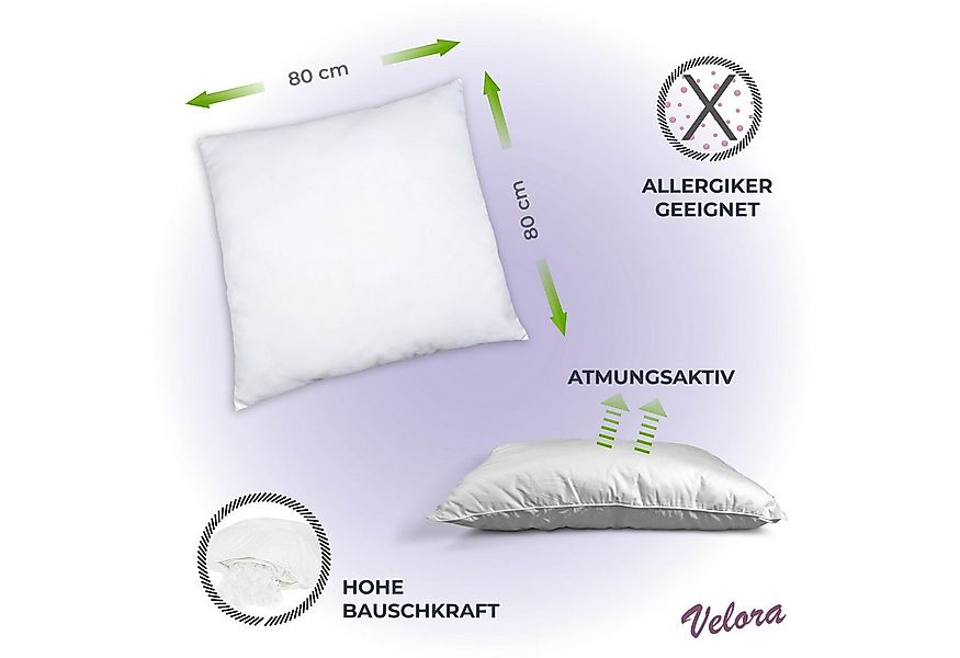 VELORA Kopfkissen Kopfkissen - 40x80 - 80x80 cm – atmungsaktiv & allergiker günstig online kaufen