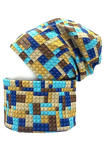 nadycat Beanie BAUSTEINE braun (2-St., Beanie mit passendem Loop) handgefer günstig online kaufen